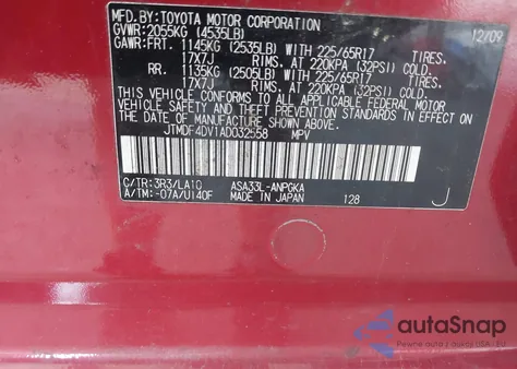 2010 Toyota Rav4 Limited from USA, damaged, VIN JTMDF4DV1AD032558